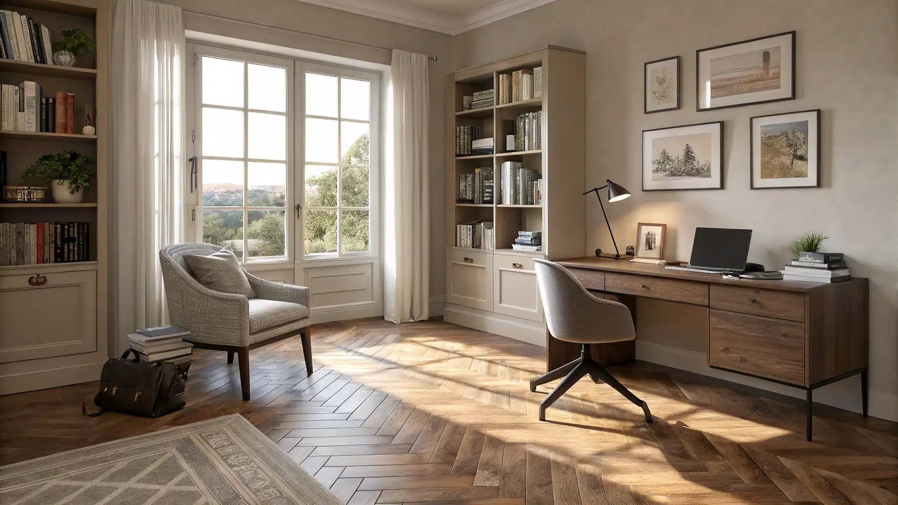 parquet dans un bureau dans une maison